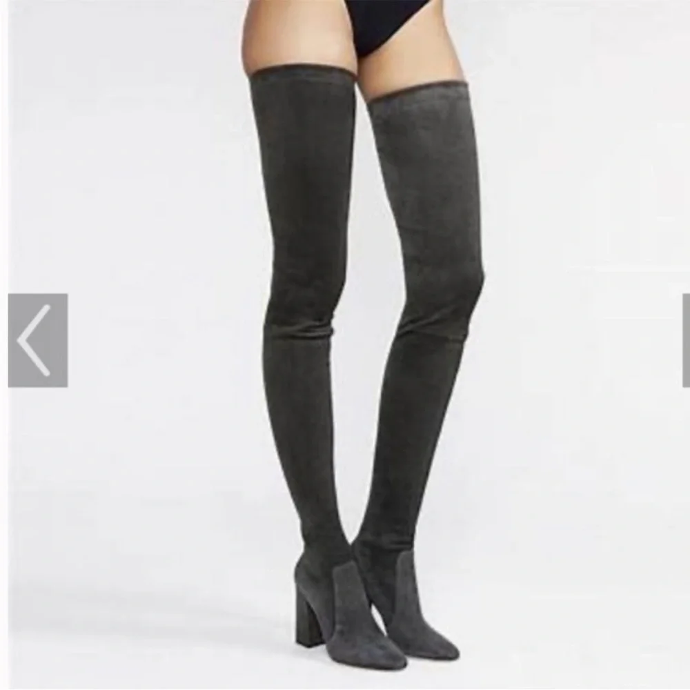 NIB Tamara Mellon Helmut Over The Knee Stretch Suede Boots Dark Grey Gray 40